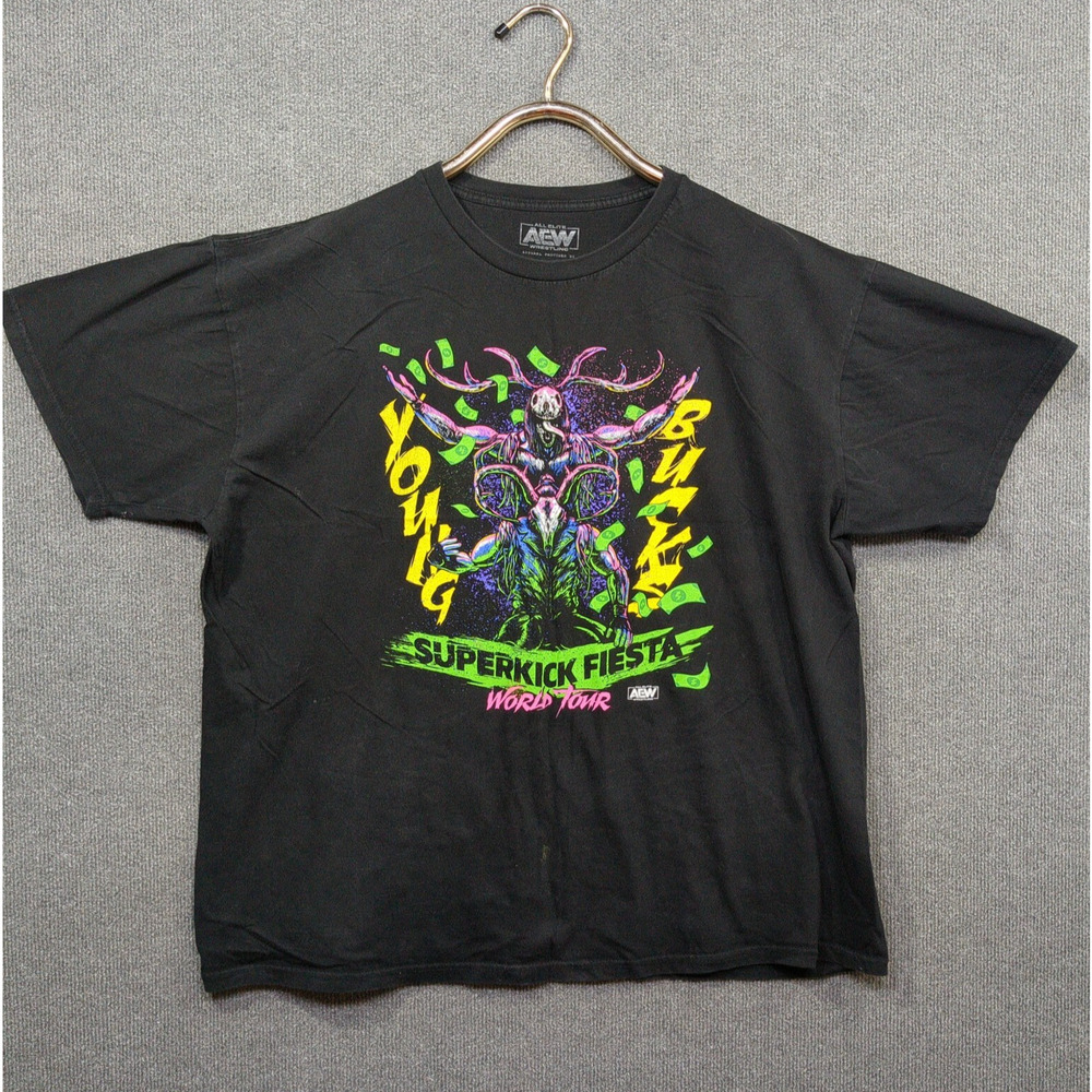 AEW Superkick Fiesta T Shirt Mens 2XL Young Bucks Pro All Elite Wrestling Boxy